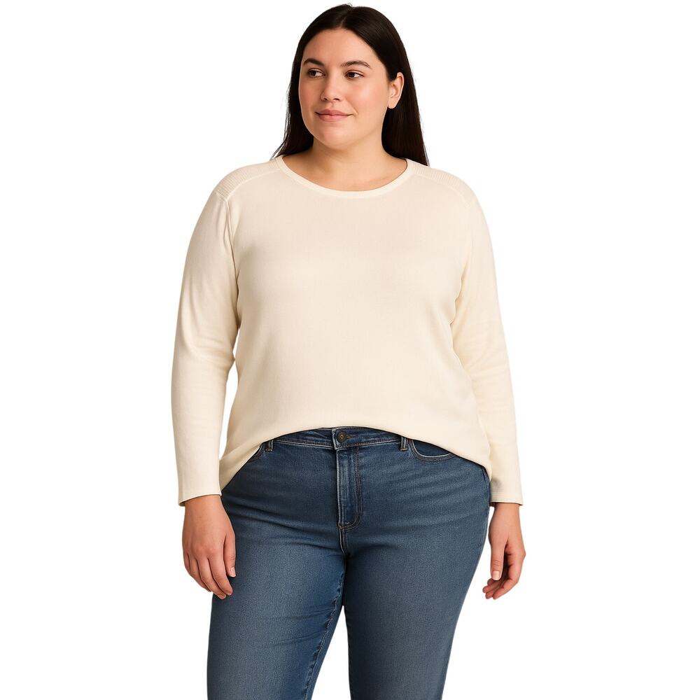 Chico’s Ivory Long Sleeve Knit Top Size 3 XL Soft Neutral Basic
